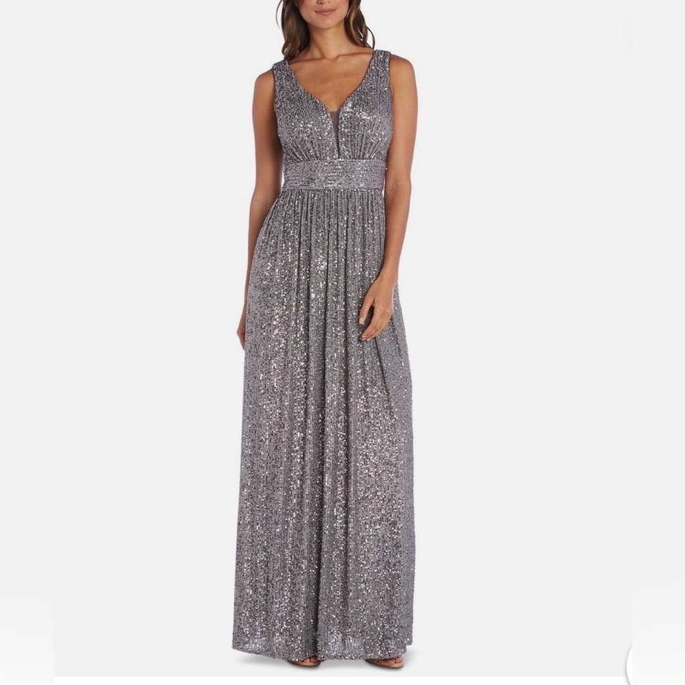 R&M Richards Nightway Pewter Sequin Evening Dress